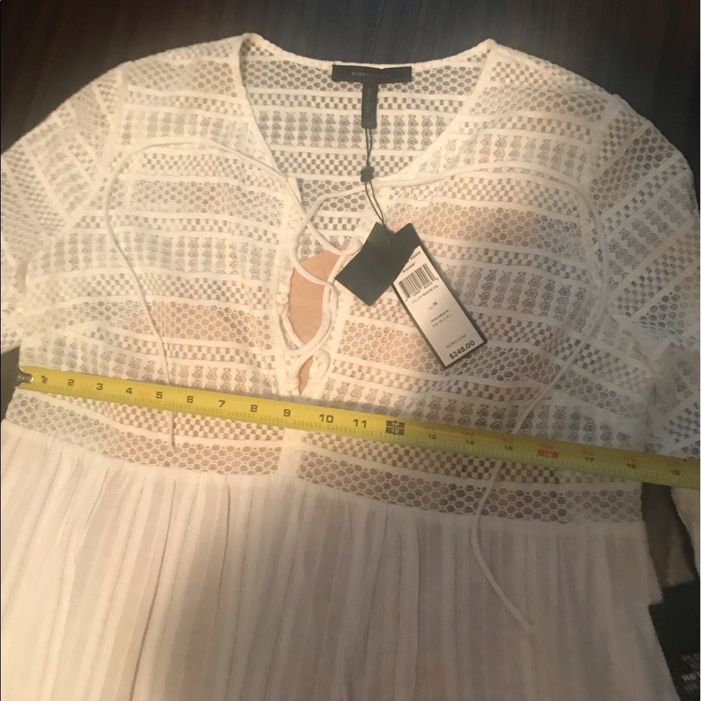 BCBGMAXAZRIA EVANNE BABYDOLL WHITE LACE-UP PEASANT LONG SLEEVE DRESS  SZ MED - Picture 7 of 9
